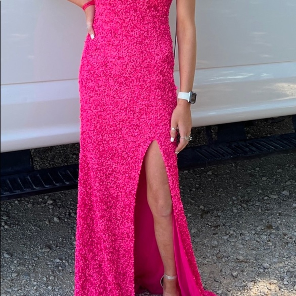 Sherri Hill hot pink prom dress
